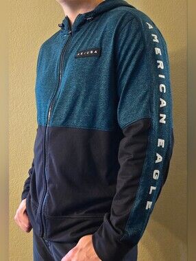 AE Active American Eagle Teal Colorblock Zip Up Hoodie Extra Large XL